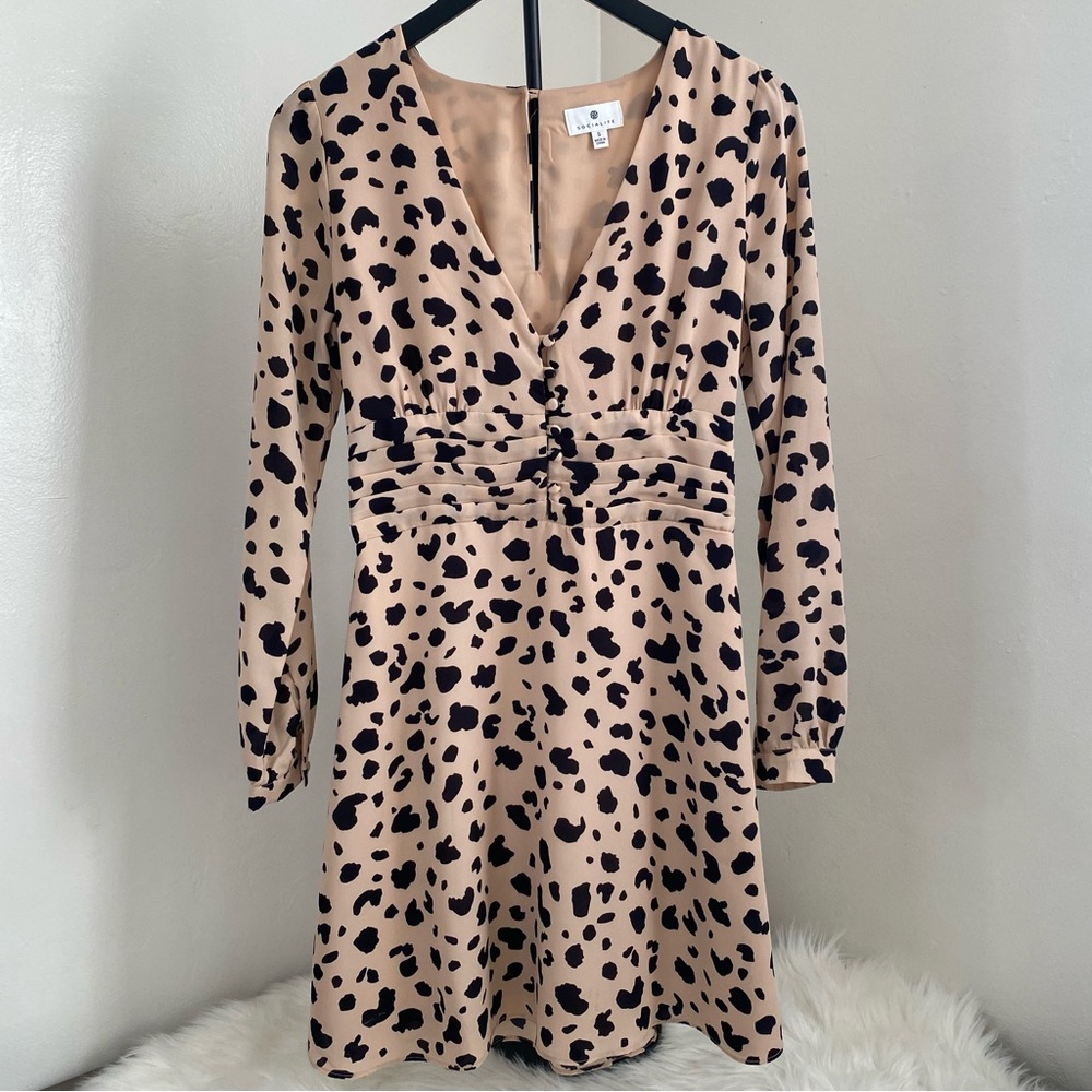 Socialite cheetah Print Long Sleeve Dress
